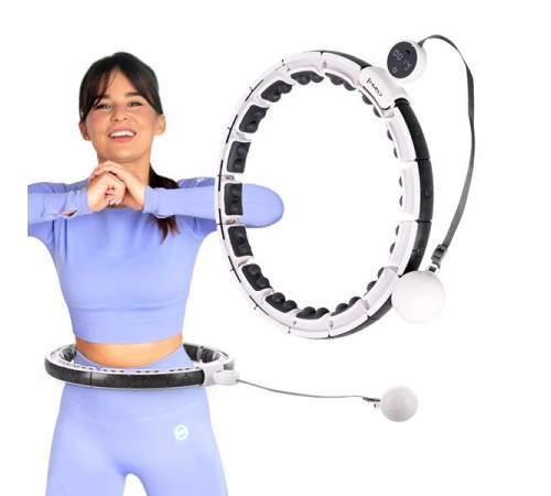 КОМПЛЕКТ ОБРУЧ HULA HOOP МАГНІТНИЙ БІЛИЙ HHM16 З ВАГОЮ + ЛІЧИЛЬНИК HMS + ПІДТРИМКА НА ТАЛІЇ BR163 ЧОРНИЙ ПЛЮЗ РОЗМІР