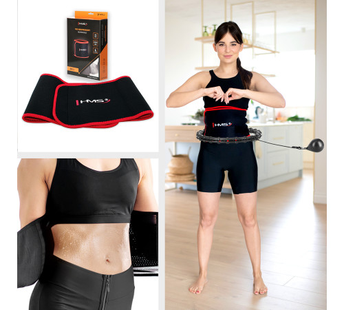 Хула-хуп масажний HMS HHW02 з навантаженнямта поясом для схуднення BR163, чорно-червоний