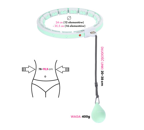 Хула-хуп HMS HHW06 з лічильником, навантаженням та поясом для схуднення BR163, м'ятний