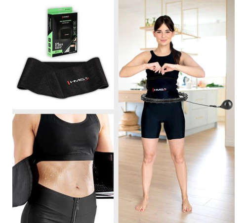 КОМПЛЕКТ HULA HOOP HHW02 ЧОРНИЙ З ОБтяжувачем HMS + ПІДТРИМКА НА ТАЛІЇ BR163 ЧОРНИЙ ПЛЮЗ РОЗМІР