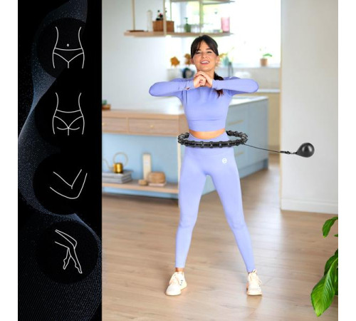 КОМПЛЕКТ HULA HOOP HHW02 ЧОРНИЙ З ОБтяжувачем HMS + ПІДТРИМКА НА ТАЛІЇ BR163 ЧОРНИЙ ПЛЮЗ РОЗМІР