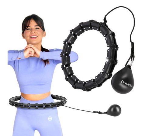КОМПЛЕКТ HULA HOOP HHW02 ЧОРНИЙ З ОБтяжувачем HMS + ПІДТРИМКА НА ТАЛІЇ BR163 ЧОРНИЙ ПЛЮЗ РОЗМІР