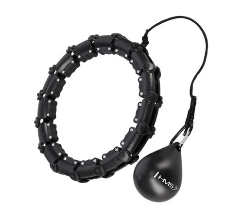 КОМПЛЕКТ HULA HOOP HHW02 ЧОРНИЙ З ОБтяжувачем HMS + ПІДТРИМКА НА ТАЛІЇ BR163 ЧОРНИЙ ПЛЮЗ РОЗМІР