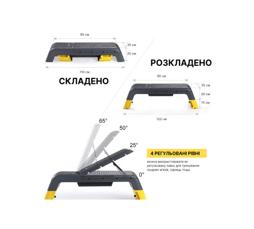 Степ-платформа з регульованою спинкою WCG Pro + еспандери