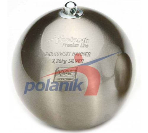 Змагальний молот з нержавіючої сталі 7,26 кг Polanik Premium Line Ziolkowski Hammer SILVER, IAAF I-10-0468<br> Змагальний молот з нержавіючої сталі 7,26 кг Polanik Premium Line Ziolkowski Hammer SILVER, IAAF I-10-0468<br>
