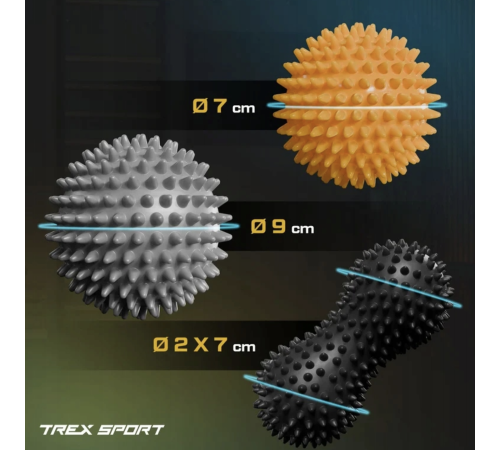 Набір масажних м'ячів Trex Sport TX-003MSB 3в1 для йоги та фітнесу PVC Набір масажних м'ячів Trex Sport TX-003MSB 3в1 для йоги та фітнесу PVC