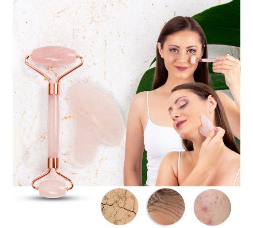 Масажер для обличчя Gua Sha, ролик + камінь inSPORTline Rosado Set Масажер для обличчя Gua Sha, ролик + камінь inSPORTline Rosado Set