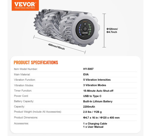 Масажний ролик VEVOR HY-5007, сірий