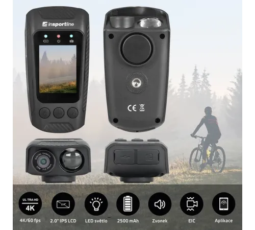 Велокамера 3в1 4K, ліхтарик, клаксон inSPORTline ActionCam Pro Велокамера 3в1 4K, ліхтарик, клаксон inSPORTline ActionCam Pro