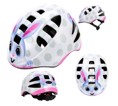 Дитячий велосипедний шолом METEOR MA-2 S 48-52cm біло-сірий з кроликом