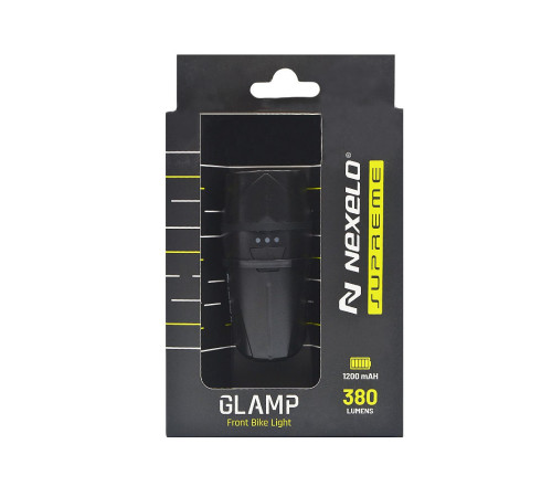 Лампа велосипедна передня NEXELO SUPREME - GLAMP, 1200mAh, usb, чорна Лампа велосипедна передня NEXELO SUPREME - GLAMP, 1200mAh, usb, чорна