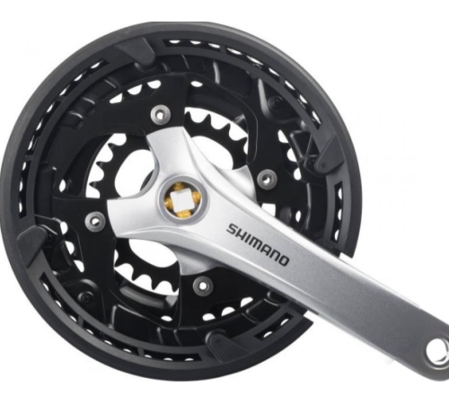 Шатун P+L 48x36x24/170мм SHIMANO FC-T3010 квадрат 9-швид. з кришкою, чорно-сріблястий Шатун P+L 48x36x24/170мм SHIMANO FC-T3010 квадрат 9-швид. з кришкою, чорно-сріблястий