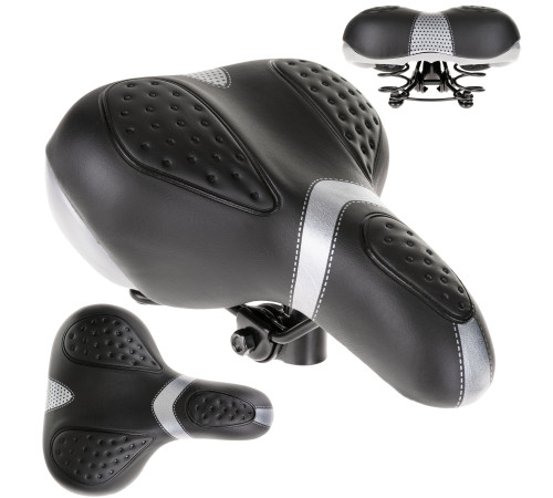 Сідло JET SELLE, довжина 260мм, ширина 225мм, пружини + хомут, чорно-срібний Сідло JET SELLE, довжина 260мм, ширина 225мм, пружини + хомут, чорно-срібний