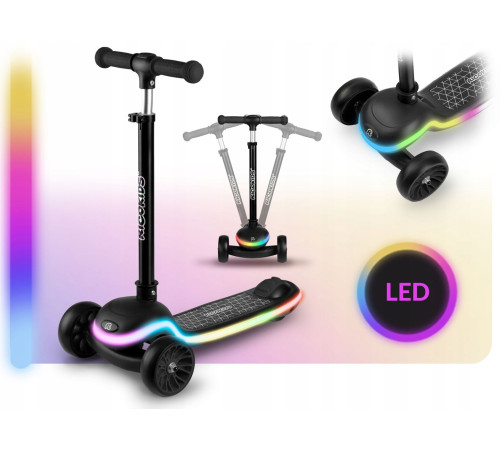 Дитячий самокат триколісний Ricokids Leddi чорний