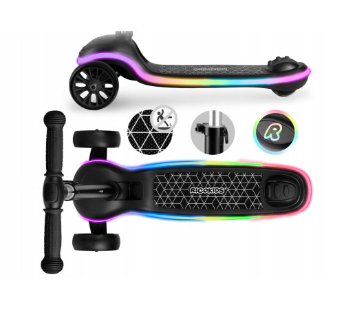 Дитячий самокат триколісний Ricokids Leddi чорний