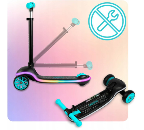 Дитячий самокат триколісний Ricokids Leddi чорно-бірюзовий