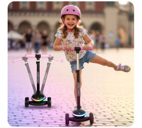 Дитячий самокат триколісний Ricokids Leddi чорно-рожевий