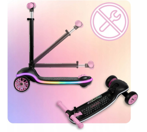 Дитячий самокат триколісний Ricokids Leddi чорно-рожевий