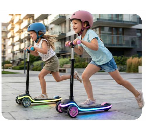 Дитячий самокат триколісний Ricokids Leddi чорно-рожевий