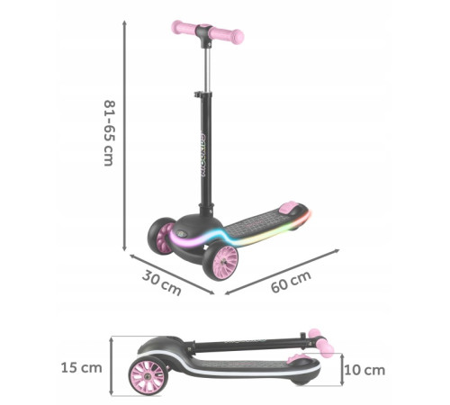 Дитячий самокат триколісний Ricokids Leddi чорно-рожевий