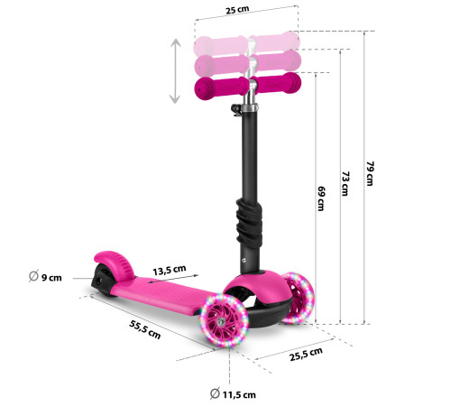 Дитячий самокат триколісний Ricokids Buggy рожевий