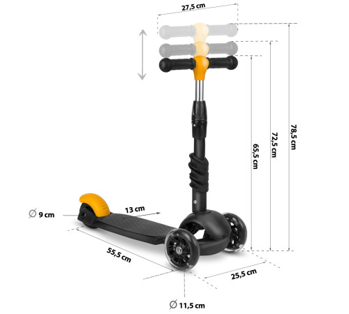 Дитячий самокат триколісний Ricokids Cubi чорно-помаранчевий