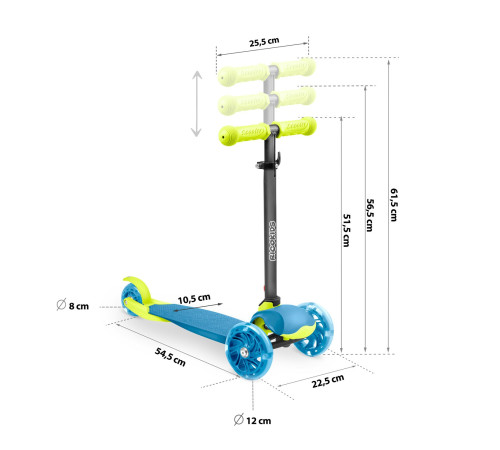 Дитячий самокат триколісний Ricokids Loco блакитно-зелений