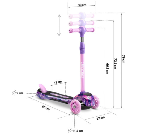 Дитячий самокат триколісний Ricokids Piko рожево-фіолетовий
