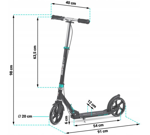 Самокат Soke City 1590 чорно-бірюзовий