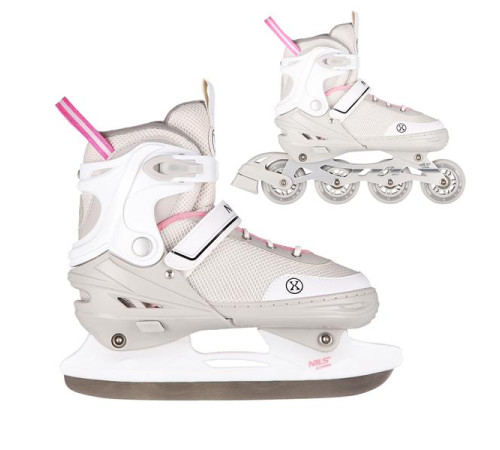 Роликові ковзани 2в1 NILS EXTREME NH18188 розмір M 34-38, сіро-рожеві