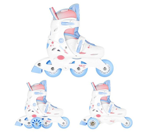Роликові ковзани 3в1 NILS FUN NJ1190 розмір XS 26-29, біло-блакитні