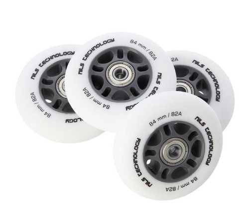 PU 84x24 82A WHITE MAT (4 szt.) + ABEC-9 (8 szt.) SET NILS EXTREME PU 84x24 82A WHITE MAT (4 szt.) + ABEC-9 (8 szt.) SET NILS EXTREME