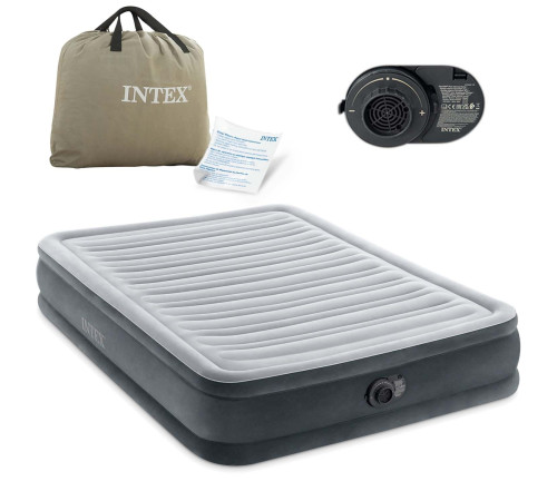 Матрац надувний Intex 67768ND з вбудованим електронасосом 191x137x33 см, сірий