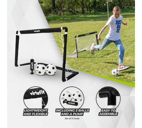 Ворота футбольні VIRTUFIT з м'ячем та насосом 92 х 48 х 64 см, чорно-білі
