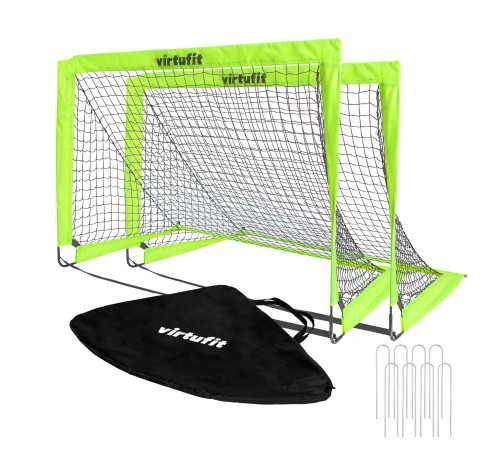 Ворота футбольні складані VIRTUFIT 120 х 90 см, чорно-зелені, 2 шт.