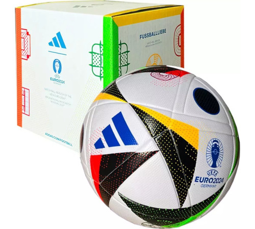 М'яч футбольний Adidas Euro24 Fussballliebe IN9369 розмір 5, чорно-білий М'яч футбольний Adidas Euro24 Fussballliebe IN9369 розмір 5, чорно-білий