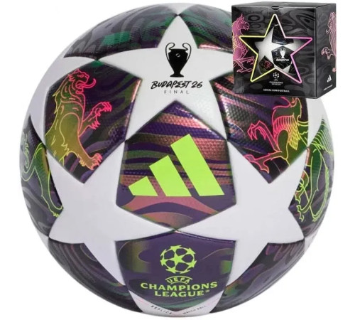 Футбольний м'яч Adidas UCL League BOX 2026 Budapest розмір 5, біло-фіолетовий