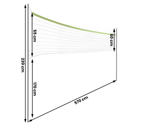 Сітка та рамка для волейболу та бадмінтону 570 см