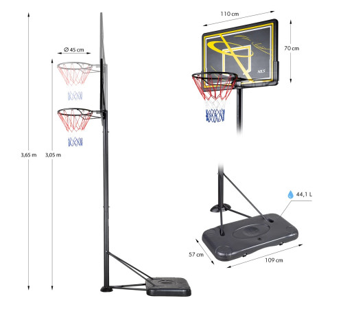 Стійка баскетбольна NILS ZDK019E 305 см, чорно-жовта