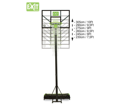 Стійка баскетбольна EXIT Comet 230–305 см, чорно-зелена