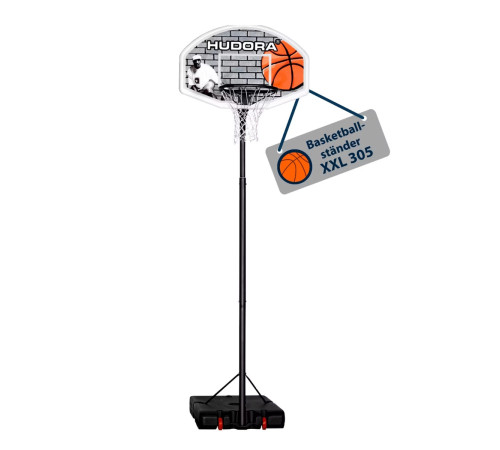 Стійка баскетбольна Hudora Stand XXL 260–305 см, чорно-біла