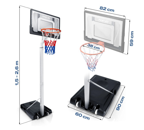 Стійка для баскетболу Neo‑Sport NS‑281 150-260 см, чорна