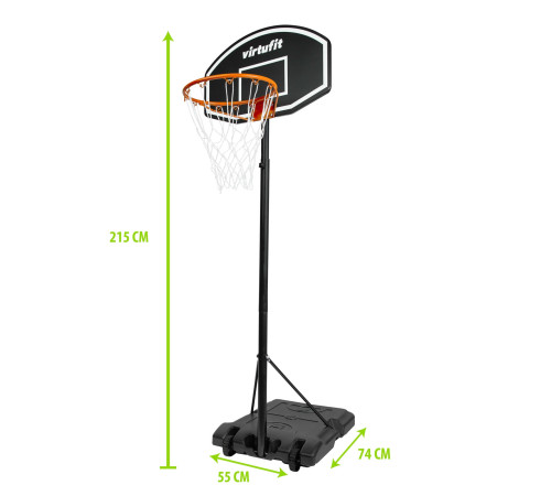 Стійка баскетбольна з м'ячем VIRTUFIT 170-215 см, чорно-біла
