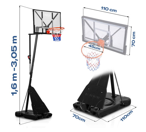 Стійка для баскетболу Neo‑Sport NS‑284 160-305 см, чорна