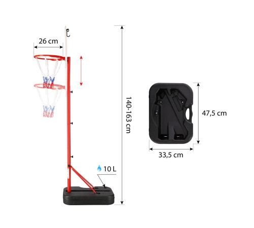 Стійка баскетбольна NILS ZDK881G 140 см, червоно-біла