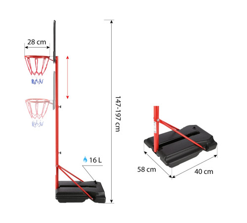 Стійка баскетбольна NILS ZDK881A 157 см, чнрвоно-чорна