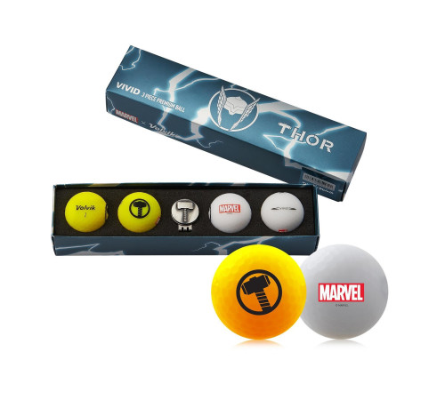М'ячі для гольфу Volvik Marvel Thor 4 шт, сіро-жовті М'ячі для гольфу Volvik Marvel Thor 4 шт, сіро-жовті