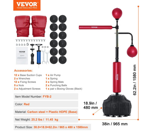 Боксерська груша з підставкою VEVOR, чорно-червоний