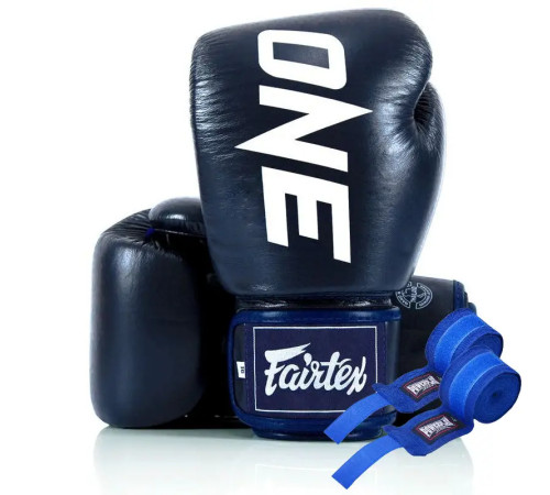 Рукавички боксерські шкіряні з бинтами Fairtex BGV1-ONE 10 унцій, темно-сині