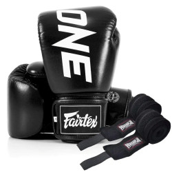 Рукавички боксерські шкіряні з бинтами Fairtex BGV1-ONE 10 унцій, чорні
